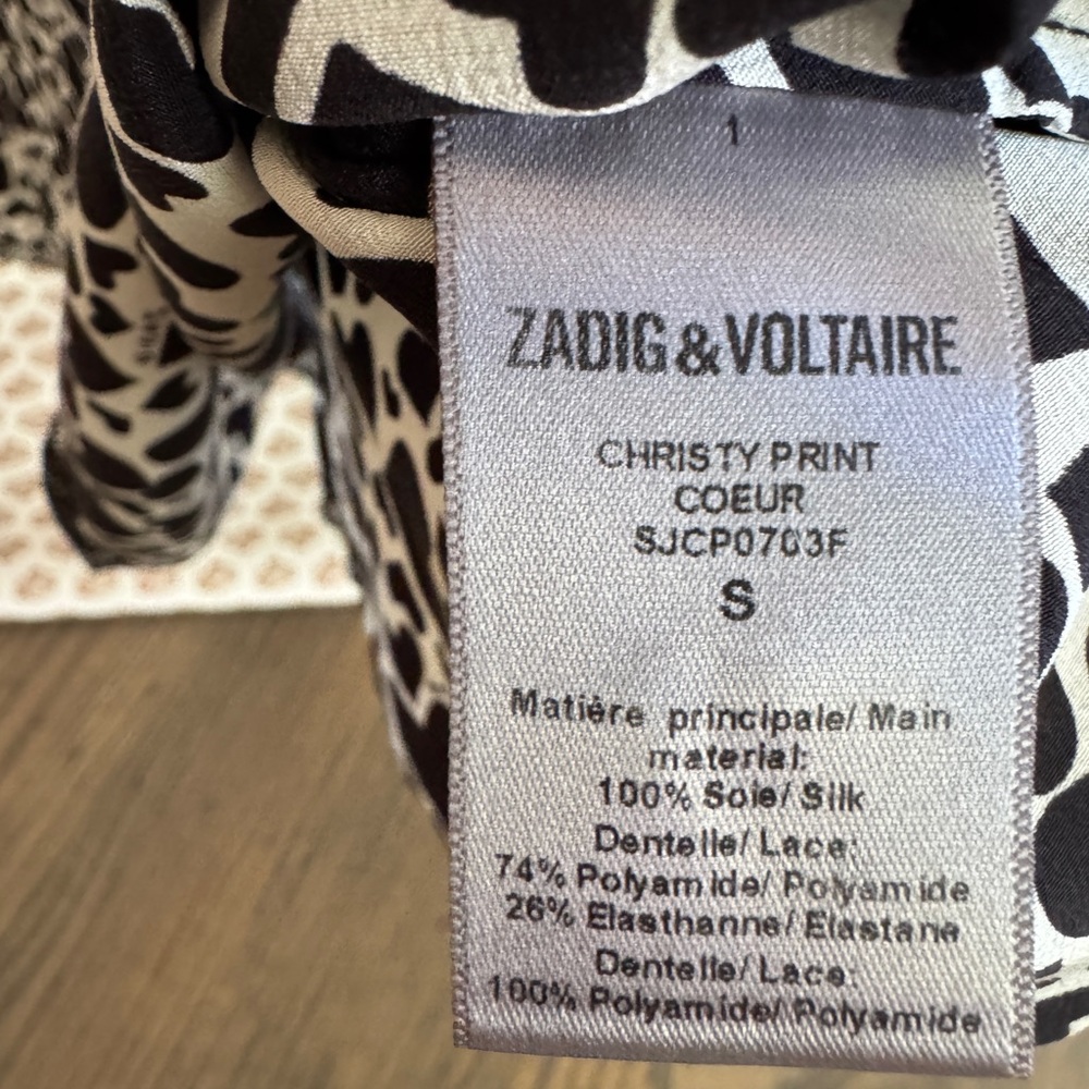 Zadig & Voltaire Black and White Heart Print Top size small - Picture 5 of 5
